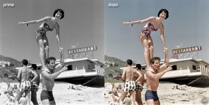 Black and white photo of Natalie Wood at the Beach Colorized