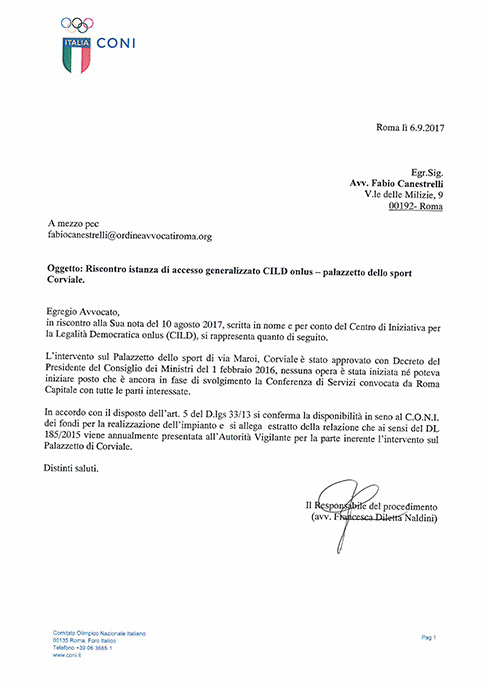Coni risposta istanza del 6.9.17 clicca sull’immagine per consultare il documento integrale
